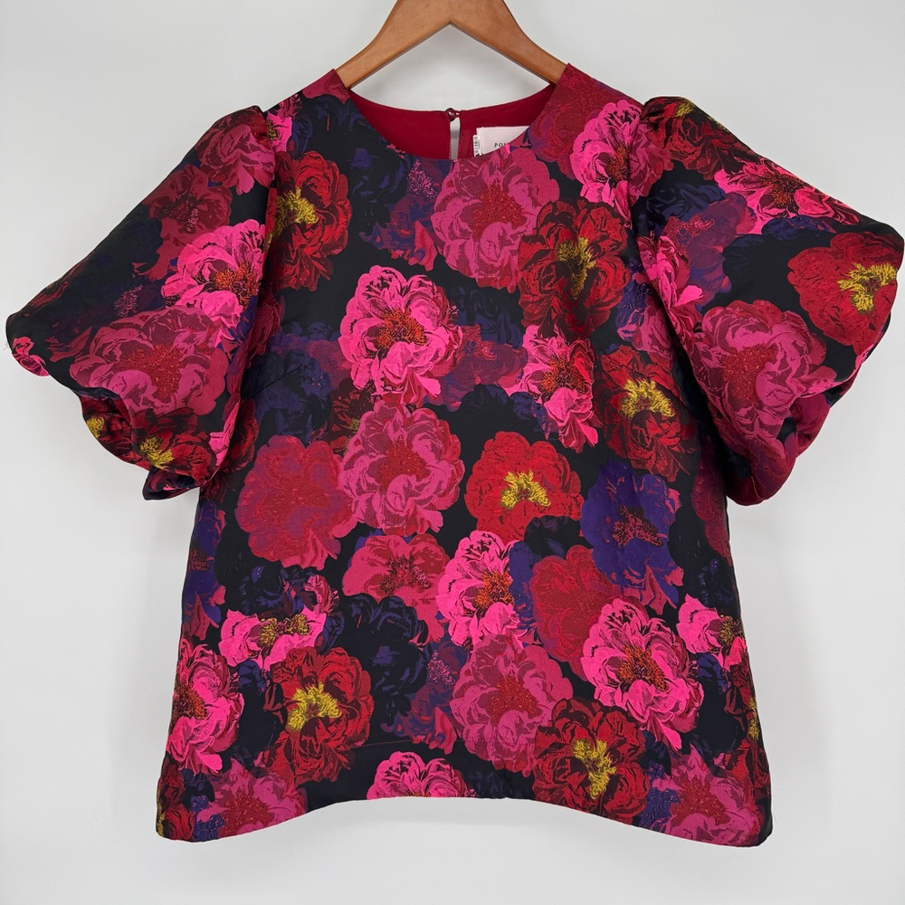 Tuckernuck Pomander Place Camellia Jacquard Lyla Blouse Red Pink Size M - Picture 2 of 12